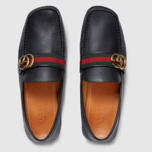 Gucci Leather Driver with Web Black